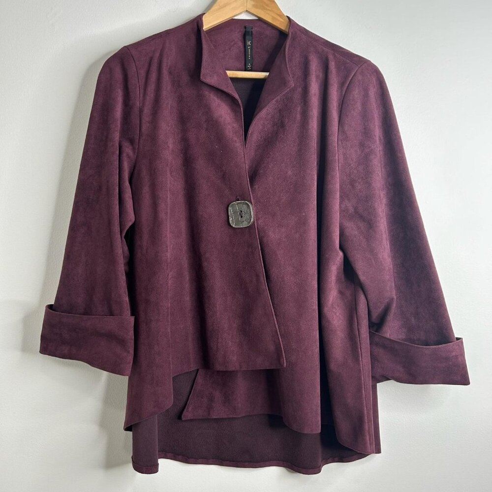 IC by Connie K Jacket Blazer Womens L Burgundy Faux Suede Made USA Boho Designer